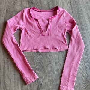 Urban Outfitters Pink Ribbed Long Sleeve Cropped Top